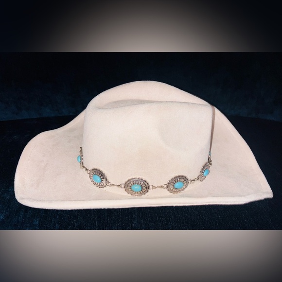 Cowboy/ Cowgirl Faux Suede Hat w/Turquoise & Silver Accents - Picture 6 of 10